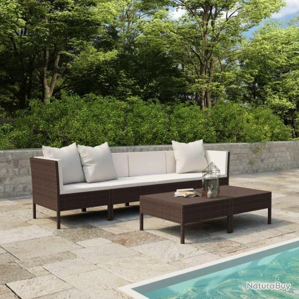 Salon de jardin 6 pcs avec coussins R�sine tress�e Marron