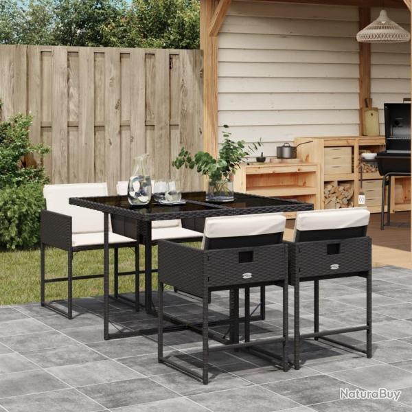 Ensemble � manger de jardin coussins 5pcs Noir R�sine tress�e alsavelo
