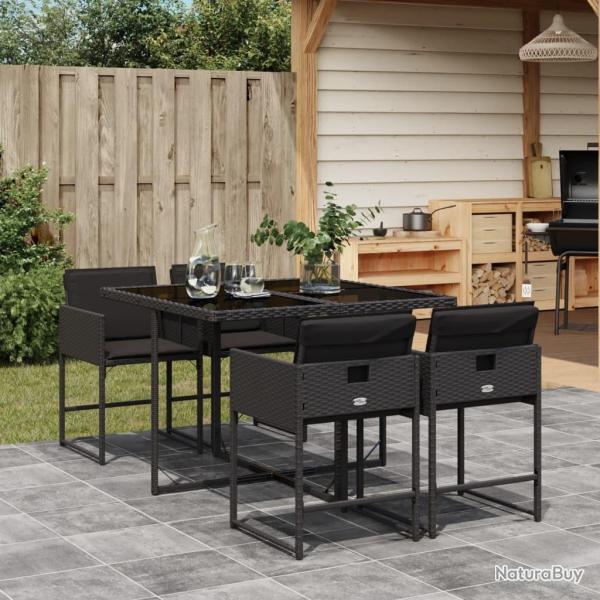 Ensemble � manger de jardin coussins 5pcs Noir R�sine tress�e