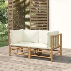 Canap&eacute;s d'angle de jardin avec coussins blanc cr&egrave;me 2pcs bambou
