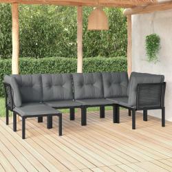Salon de jardin 6 pcs noir et gris r&eacute;sine tress&eacute;e alsavelo