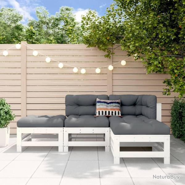 Salon de jardin 4 pcs blanc bois de pin massif