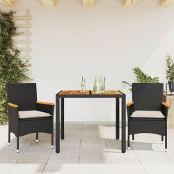 Ensemble &agrave; manger de jardin et coussins 3 pcs noir rotin acacia