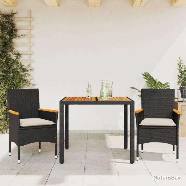 Ensemble � manger de jardin et coussins 3 pcs noir rotin acacia
