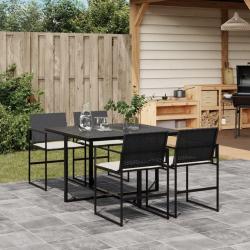 Ensemble &agrave; manger de jardin coussins 5pcs noir r&eacute;sine tress&eacute;e