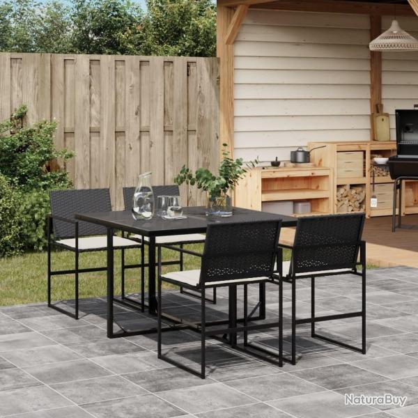 Ensemble � manger de jardin coussins 5pcs noir r�sine tress�e