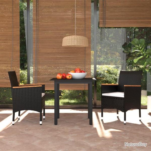 Ensemble  dner de jardin avec coussins 3 pcs poly rotin noir alsavelo