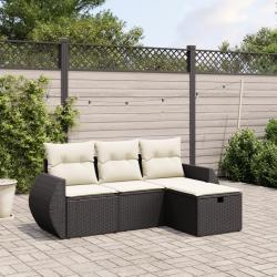 Salon de jardin 4 pcs avec coussins noir r&eacute;sine tress&eacute;e alsavelo