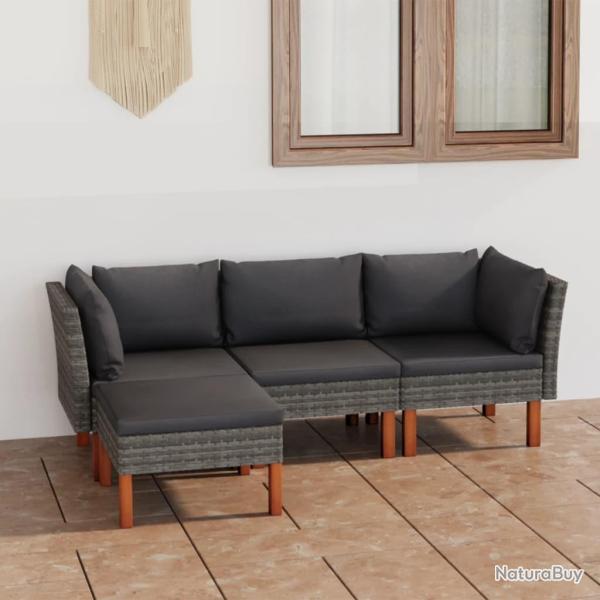 Salon de jardin 4 pcs avec coussins R�sine tress�e Gris alsavelo