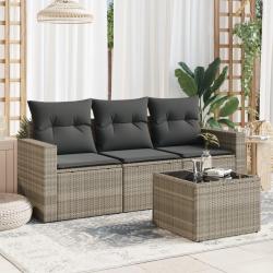 Salon de jardin 4 pcs avec coussins gris clair r&eacute;sine tress&eacute;e