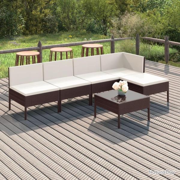 Salon de jardin 6 pcs avec coussins R�sine tress�e Marron