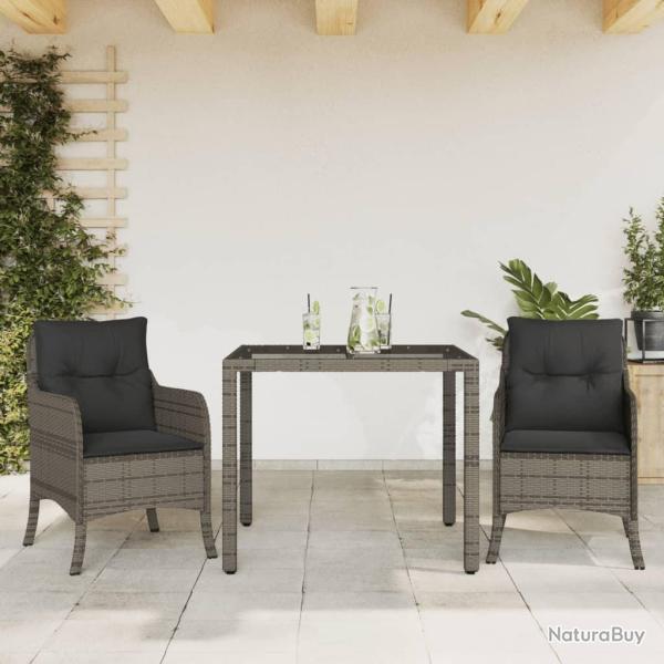 Ensemble � manger de jardin 3 pcs coussins gris r�sine tress�e alsavelo