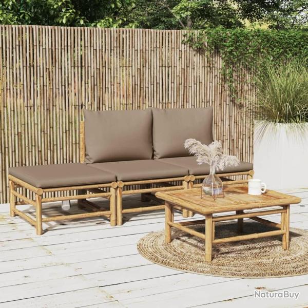 Salon de jardin 4 pcs avec coussins taupe bambou alsavelo