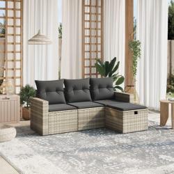 Salon de jardin 4 pcs avec coussins gris clair r&eacute;sine tress&eacute;e