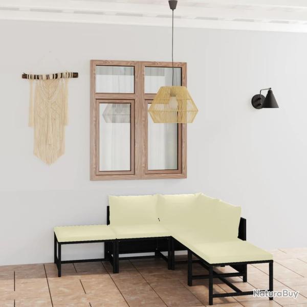 Salon de jardin 6 pcs avec coussins R�sine tress�e Noir
