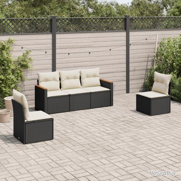 Salon de jardin 5 pcs avec coussins noir r�sine tress�e