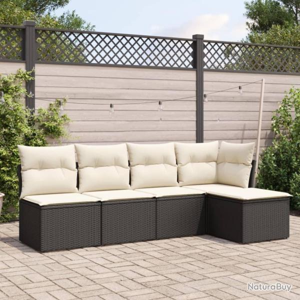Salon de jardin 5 pcs avec coussins noir r�sine tress�e alsavelo