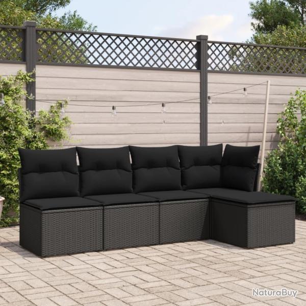 Salon de jardin 5 pcs avec coussins noir r�sine tress�e alsavelo