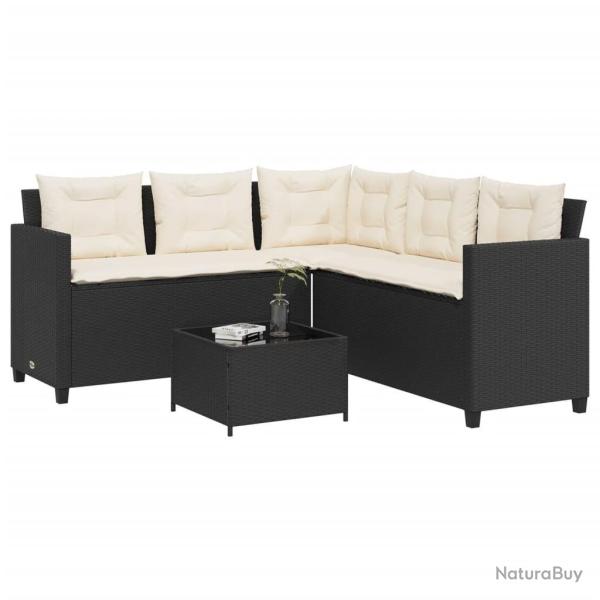 Canap� de jardin avec table et coussins en forme de L noir alsavelo
