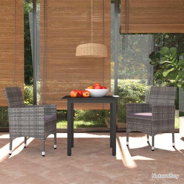 Ensemble � manger de jardin coussins 3pcs R�sine tress�e Gris alsavelo