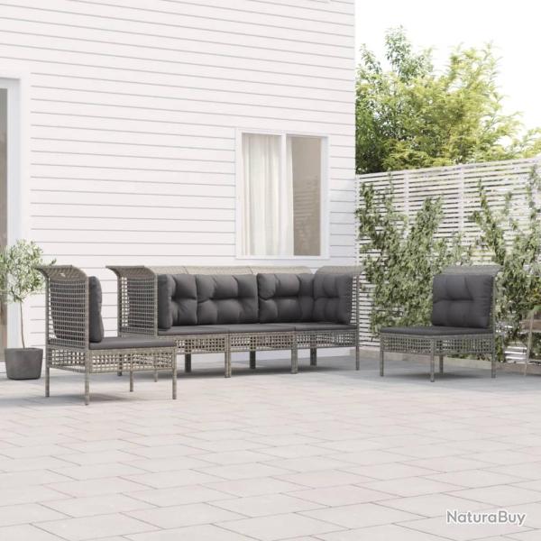 Salon de jardin 5 pcs avec coussins Gris Rsine tresse alsavelo