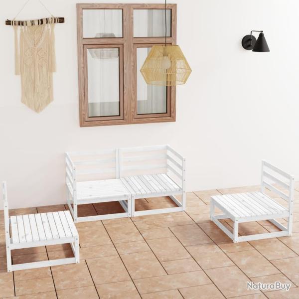 Salon de jardin 4 pcs Blanc Bois de pin massif
