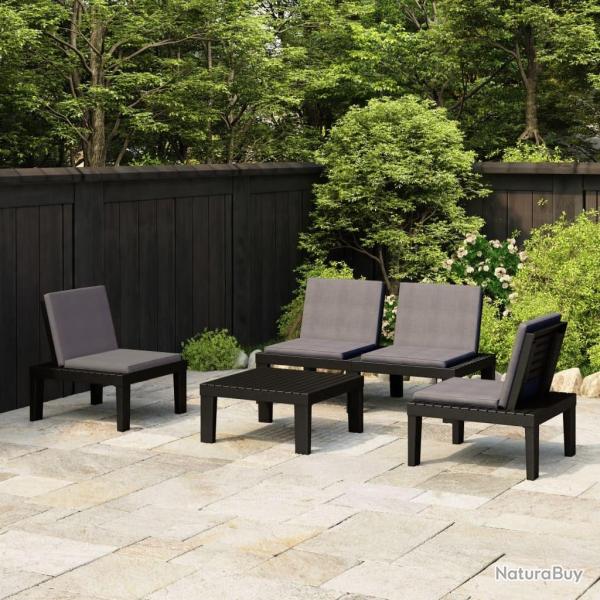 Salon de jardin 4 pcs avec coussins Plastique Gris alsavelo