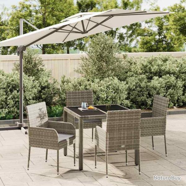 Ensemble  manger de jardin 5 pcs coussins gris rsine tresse alsavelo