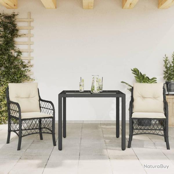 bistro 3 pcs avec coussins noir r�sine tress�e