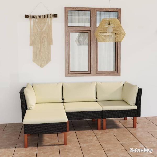 Salon de jardin 4 pcs avec coussins R�sine tress�e Noir