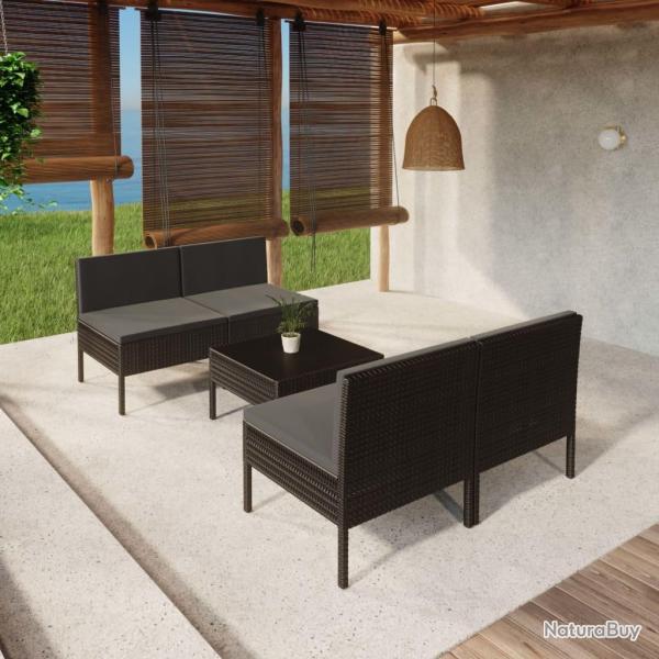 Salon de jardin 5 pcs avec coussins r�sine tress�e noir alsavelo