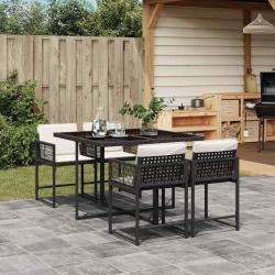Ensemble &agrave; manger de jardin coussins 5pcs Noir R&eacute;sine tress&eacute;e