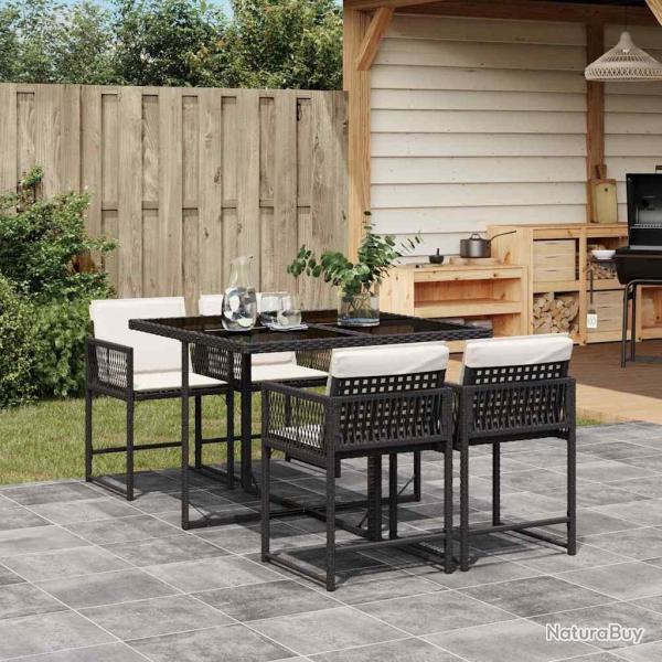 Ensemble � manger de jardin coussins 5pcs Noir R�sine tress�e alsavelo