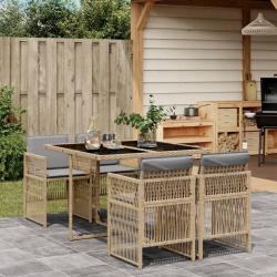 Ensemble &agrave; manger de jardin coussins 5 pcs m&eacute;lange beige rotin