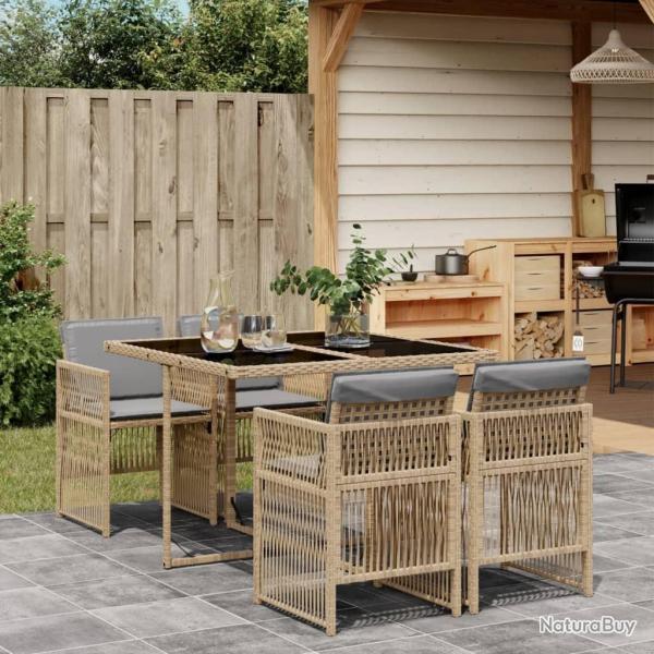 Ensemble � manger de jardin coussins 5 pcs m�lange beige rotin alsavelo