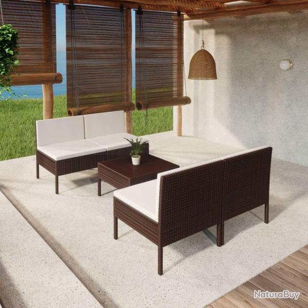 Salon de jardin 5 pcs avec coussins r�sine tress�e marron alsavelo
