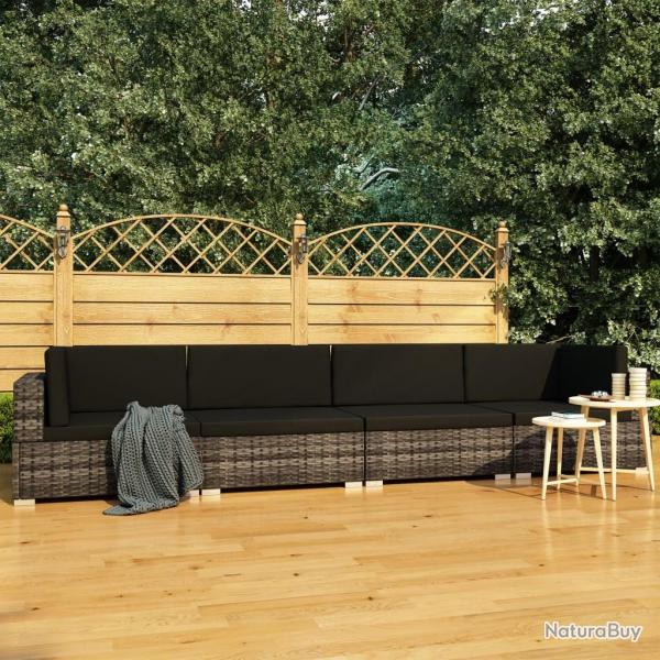 Salon de jardin 4 pcs avec coussins r�sine tress�e gris