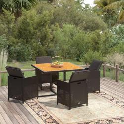 Ensemble &agrave; d&icirc;ner de jardin avec coussins 5 pcs poly rotin noir