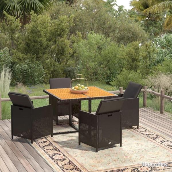 Ensemble � d�ner de jardin avec coussins 5 pcs poly rotin noir