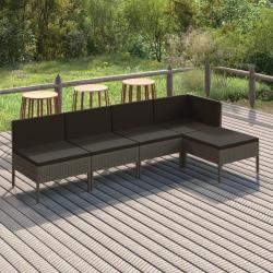 Salon de jardin 5 pcs avec coussins r&eacute;sine tress&eacute;e gris