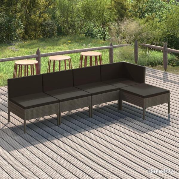 Salon de jardin 5 pcs avec coussins r�sine tress�e gris alsavelo