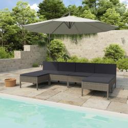 Salon de jardin 6 pcs avec coussins r&eacute;sine tress&eacute;e gris