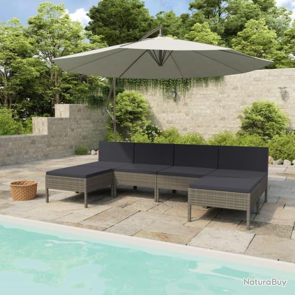 Salon de jardin 6 pcs avec coussins r�sine tress�e gris alsavelo