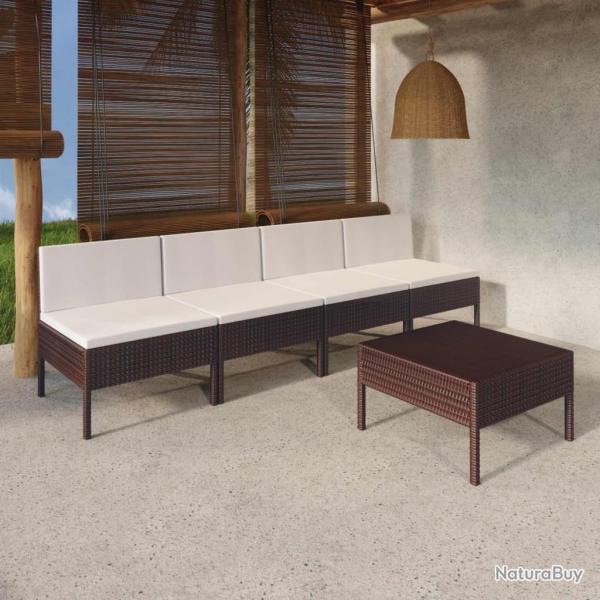 Salon de jardin 5 pcs avec coussins r�sine tress�e marron alsavelo