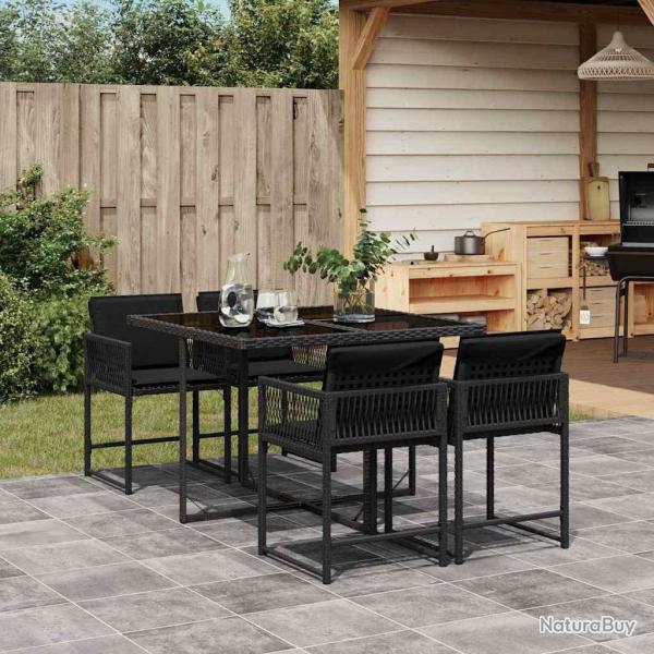Ensemble � manger de jardin coussins 5pcs Noir R�sine tress�e alsavelo