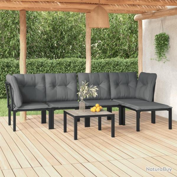 Salon de jardin 6 pcs noir et gris r�sine tress�e alsavelo