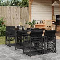 Ensemble &agrave; manger de jardin coussins 5pcs noir r&eacute;sine tress&eacute;e