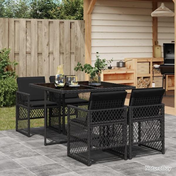 Ensemble � manger de jardin coussins 5pcs noir r�sine tress�e