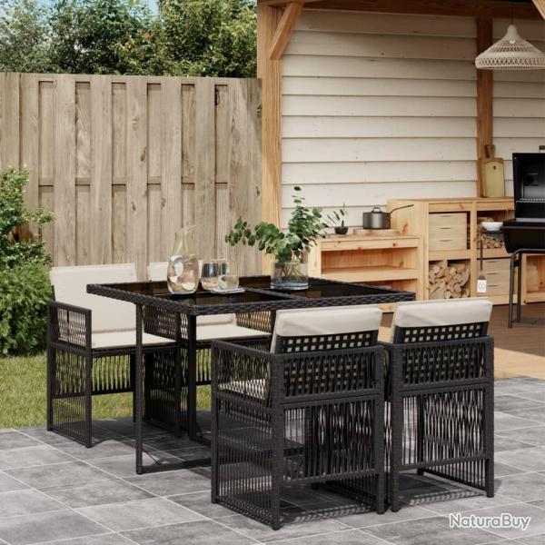 Ensemble � manger de jardin coussins 5pcs Noir R�sine tress�e alsavelo