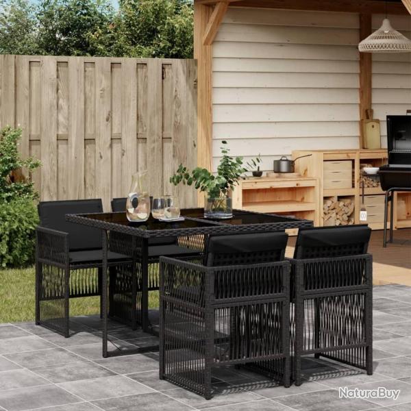 Ensemble � manger de jardin coussins 5pcs Noir R�sine tress�e